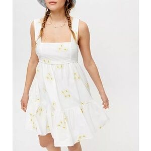 Urban Outfitters Cream Avril Embroidered Tie-Back Frock Dress Size XS